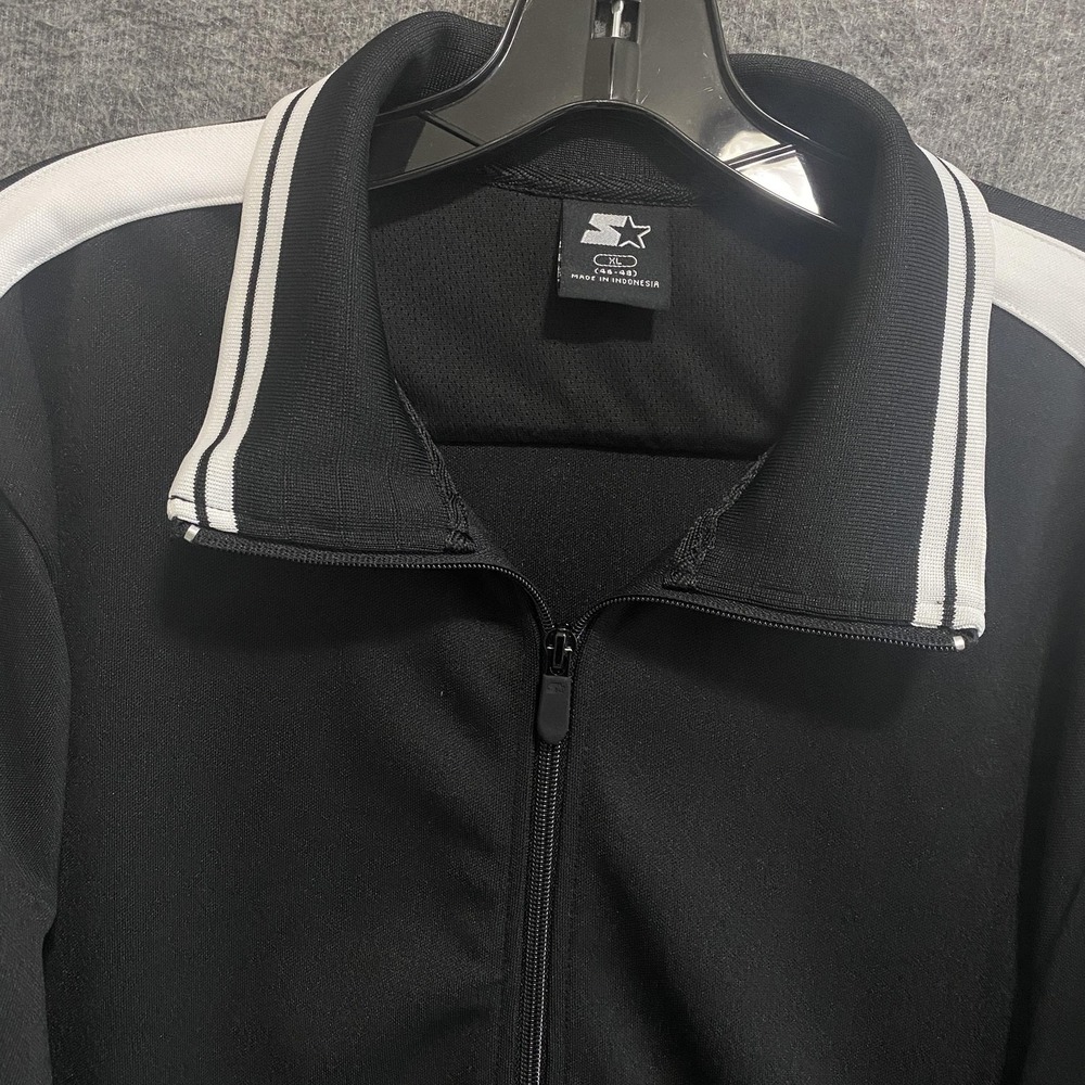 Starter Track Jacket Mens XL Black Vintage Y2K Full Zip Athletic Retro Stripe